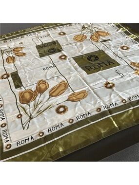 Roma Olive and Gold Tulip Border Scarf